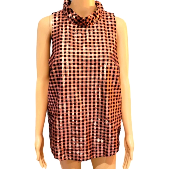 J. Crew Tops - J. Crew Metallic Rose Gold and Black gingham Sleeveless Blouse Medium